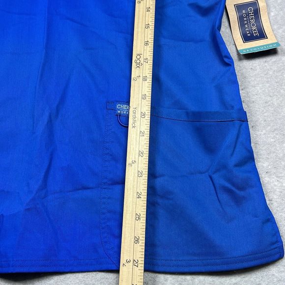 Cherokee Top Womens Size Medium Blue V-Neck Scrub Short Sleeve Polyester Blend - Picture 8 of 11